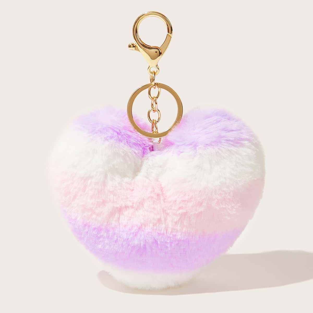 

Fluffy Heart Charm Keychain, Multicolor