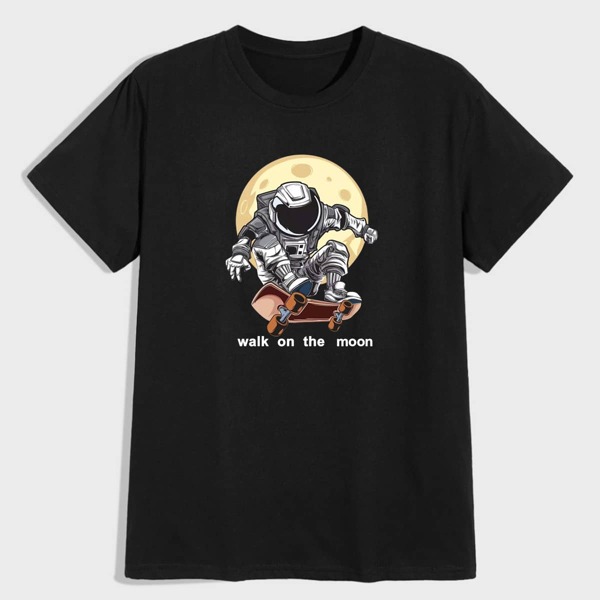 

Men Astronaut And Slogan Graphic Tee, Black