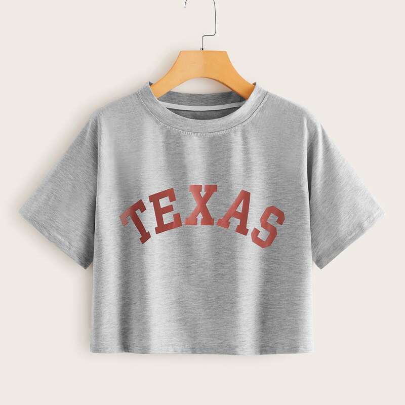 

Letter Print Crop Tee, Grey