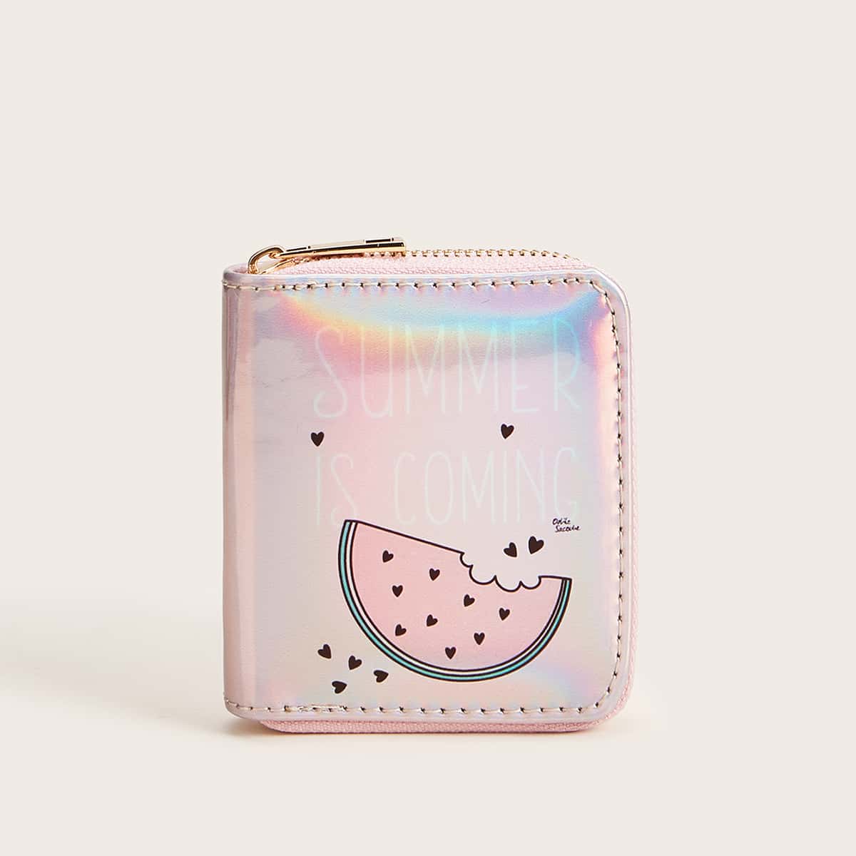 

Watermelon Print Zip Around Purse, Pink