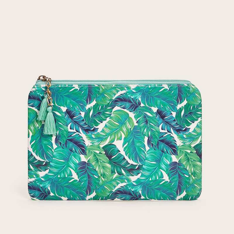

Tropical Leaf Print Purse, Green