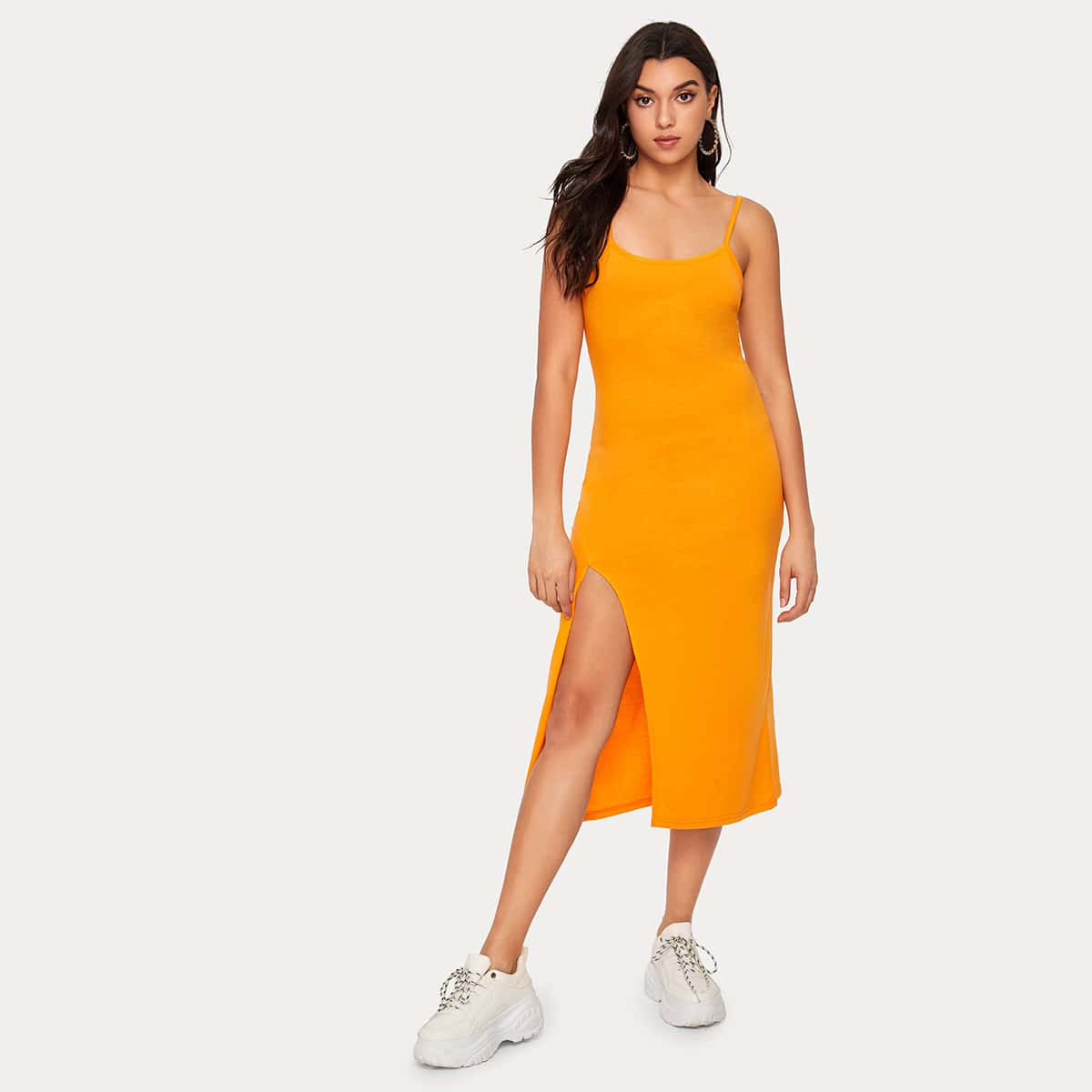 

Split Thigh Orange Cami Dress