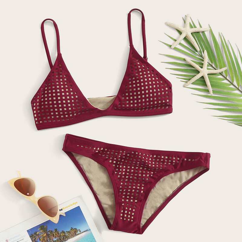 

Lattice Cutout Hipster Bikini Swimsuit, Burgundy