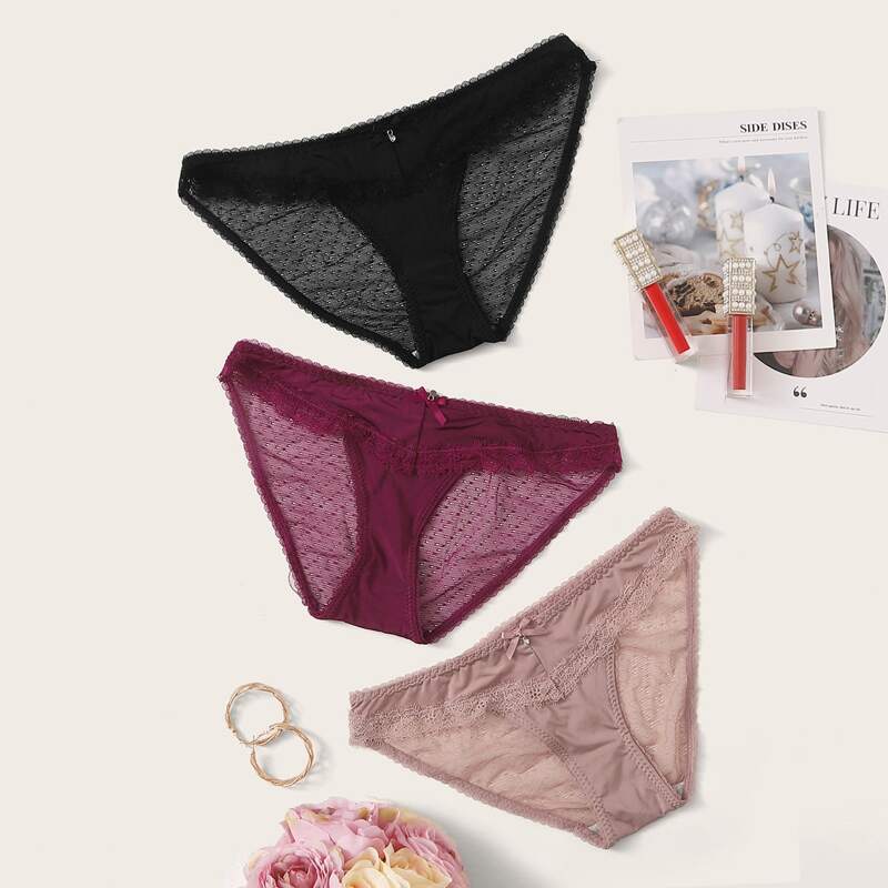 

3pack Lace Trim Panty Set, Multicolor