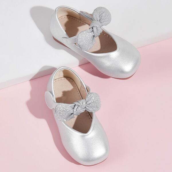 

Toddler Girls Glitter Bow Decor Flats, Silver
