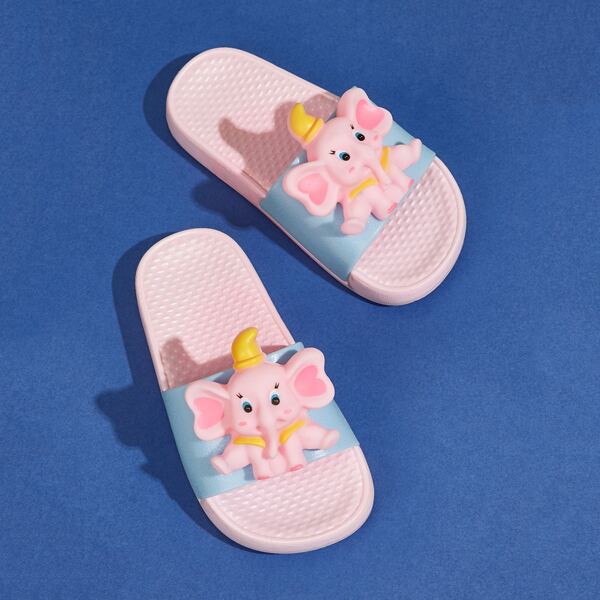 

Toddler Girls Cartoon Elephant Appliques Sliders, Multicolor