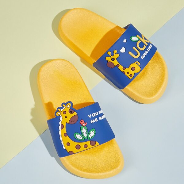 

Toddler Boys Cartoon Giraffe Pattern Sliders, Blue