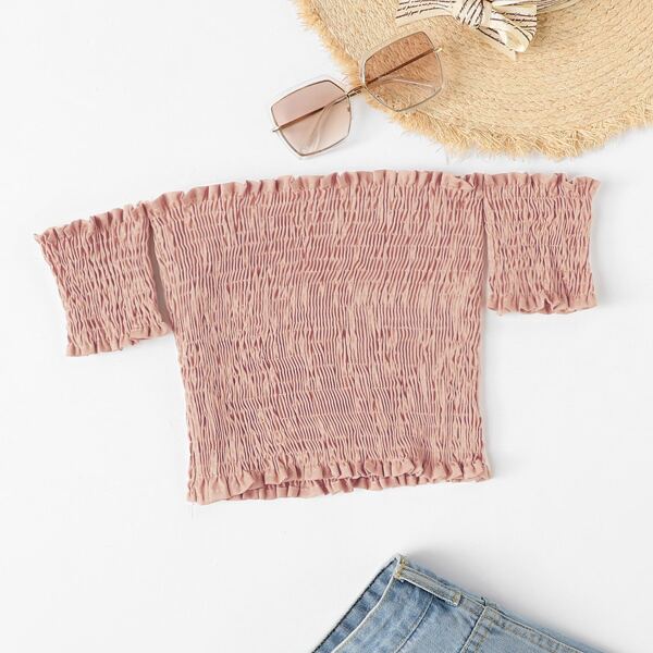 

Solid Off Shoulder Crop Fitted Top, Pink