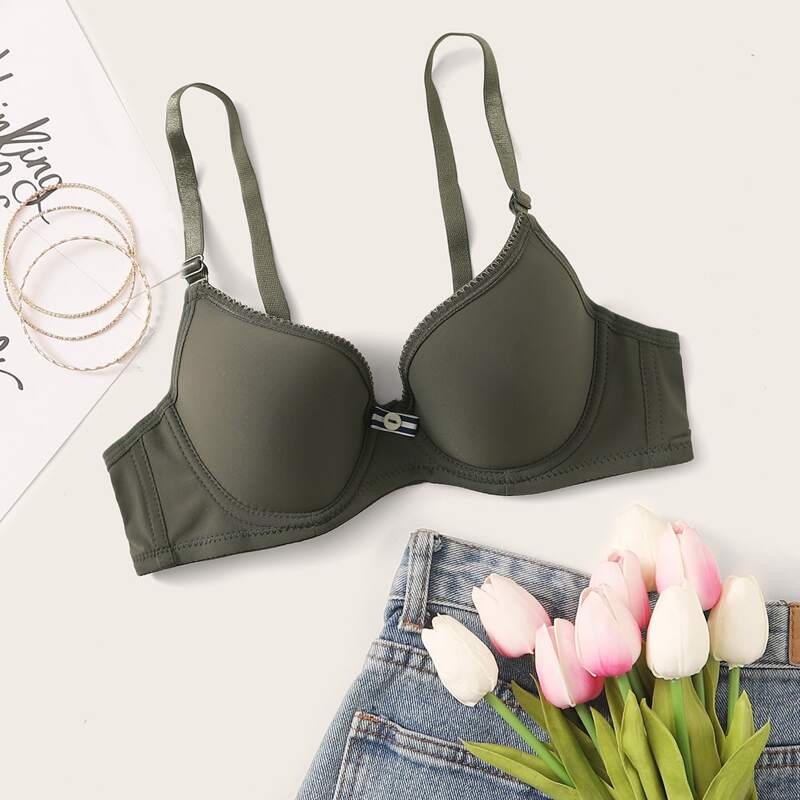 

Adjustable Strap Push Up Bra, Army green