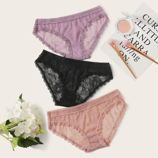 

3pack Floral Lace Panty Set, Multicolor