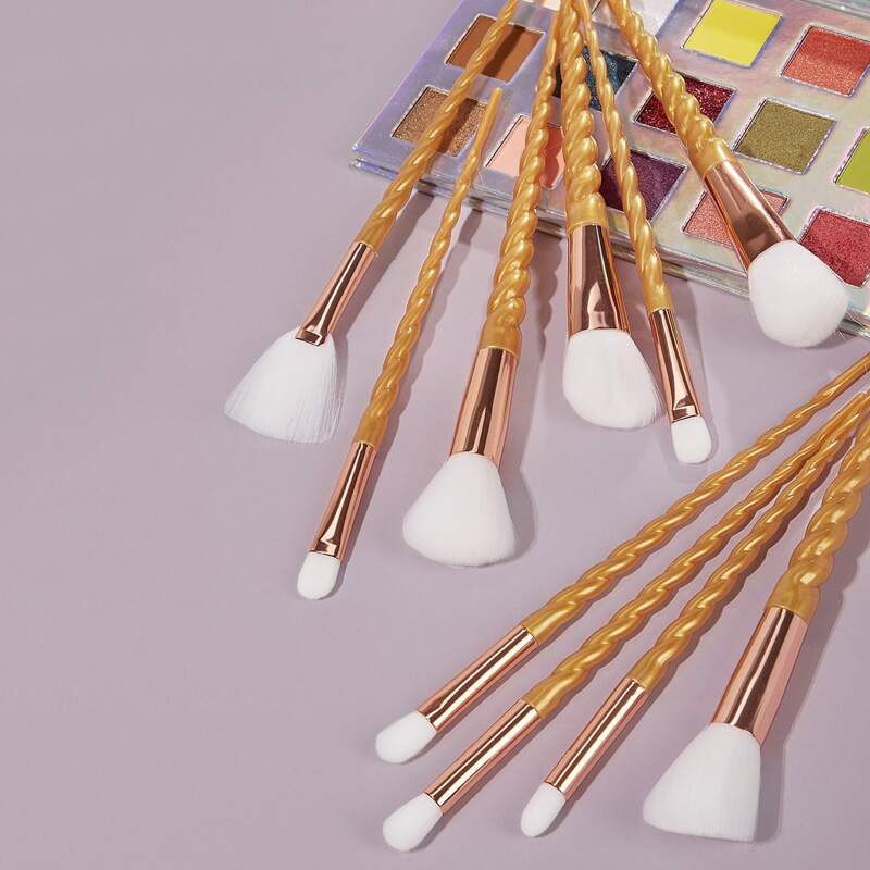 

10pcs Spiral Handle Makeup Brush Set, Yellow