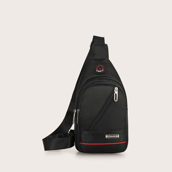 

Men Zip Front Sling Bag, Black