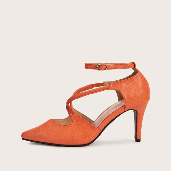 

Ankle Strap Point Toe Stiletto Heels, Orange