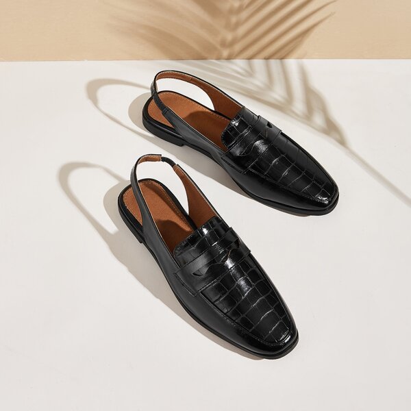 

Croc Embossed Slingback Loafers, Black