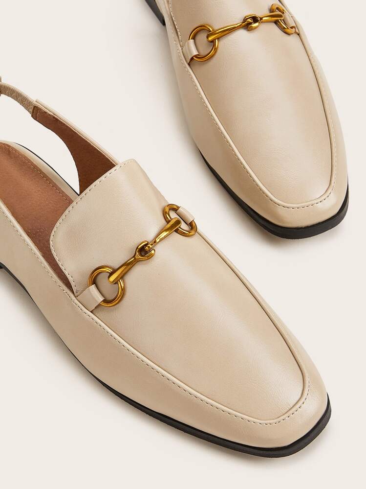 秋冬新款杏色一脚蹬时尚舒适易穿百搭包头露跟平底穆勒鞋，适合休闲英伦风女士 - 杏色 - 查看 5