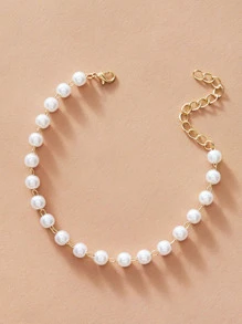 1入組人造珍珠裝飾手鍊 - 白色 - 查看 2