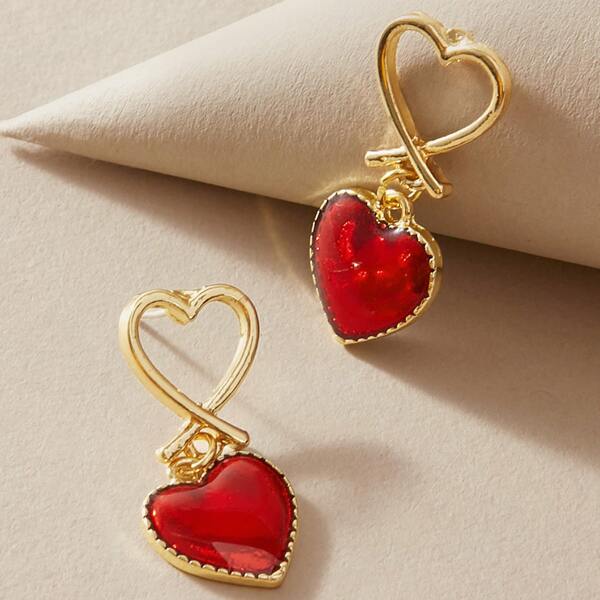 

1pair Hollow Out Heart Drop Earrings, Red