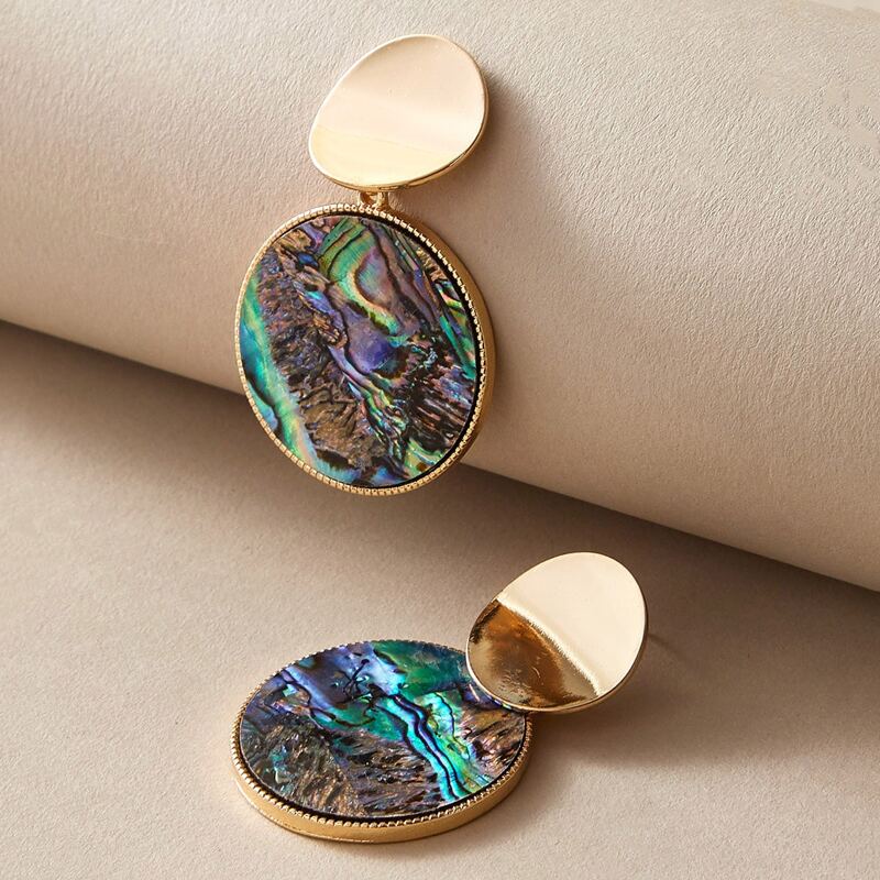 

1pair Shell Engraved Round Drop Earrings, Multicolor
