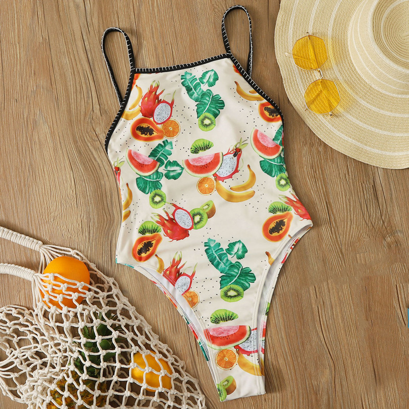 

Whip Random Print Stitch Fruit One Piece Swimsuit, Multicolor