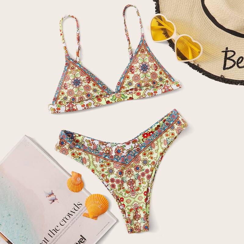 

Tribal Triangle High Cut Bikini Swimsuit, Multicolor