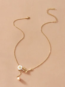 1 Miếng Ngọc trai Giả & Hoa Dây chuyền với sức hấp dẫn - Vàng - Xem 2