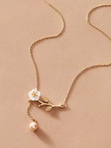 1 Miếng Ngọc trai Giả & Hoa Dây chuyền với sức hấp dẫn - Vàng - Xem 3