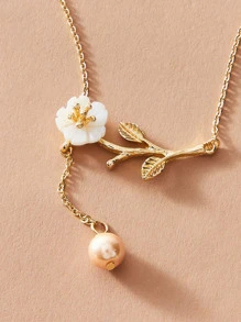 1 Miếng Ngọc trai Giả & Hoa Dây chuyền với sức hấp dẫn - Vàng - Xem 4