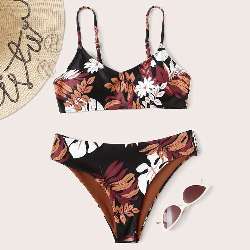 

Plant Print Panty Bikini Swimsuit, Multicolor