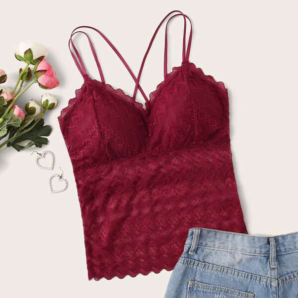 

Floral Lace Longline Bralette, Burgundy