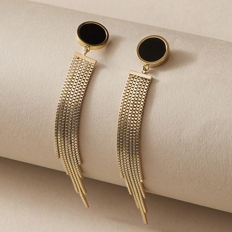 

1pair Metallic Tassel Drop Earrings, Gold