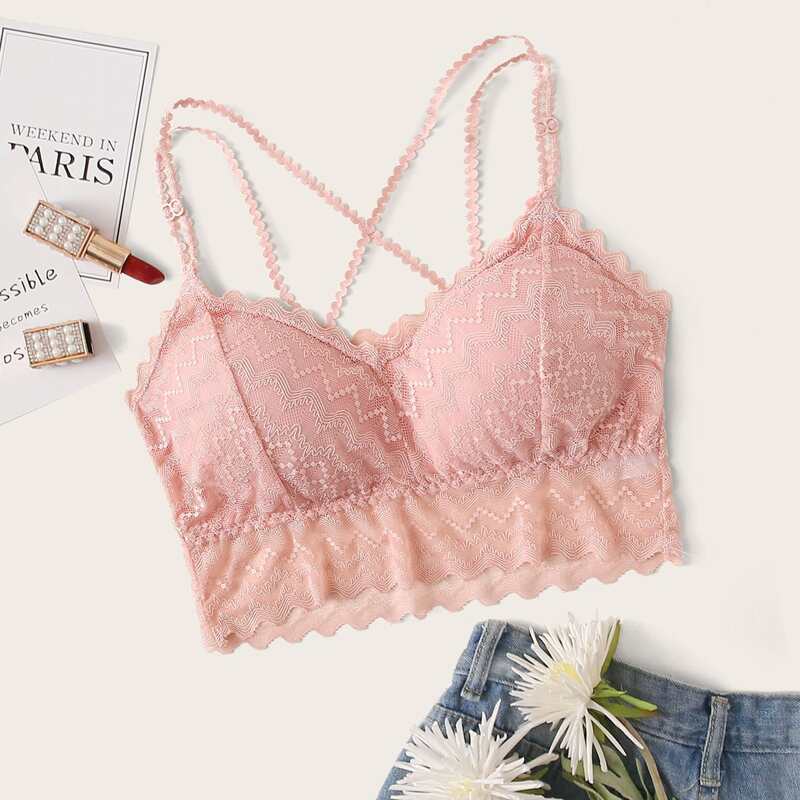 Crisscross Lace Bralette, Pink