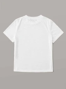 SHEIN EZwear 心形圖案粗紡t恤 - 白色 - 查看 2