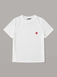 SHEIN EZwear 心形圖案粗紡t恤 - 白色 - 查看 3
