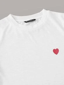SHEIN EZwear 心形圖案粗紡t恤 - 白色 - 查看 4