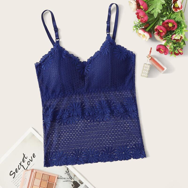 

Floral Lace Longline Bralette, Blue