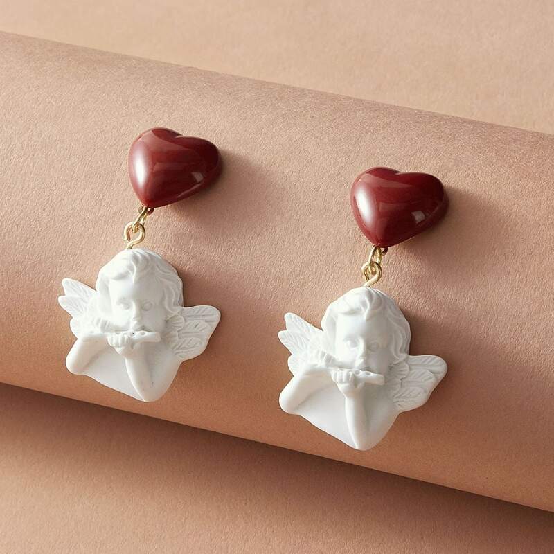 

1pair Angel & Heart Decor Drop Earrings, Multicolor