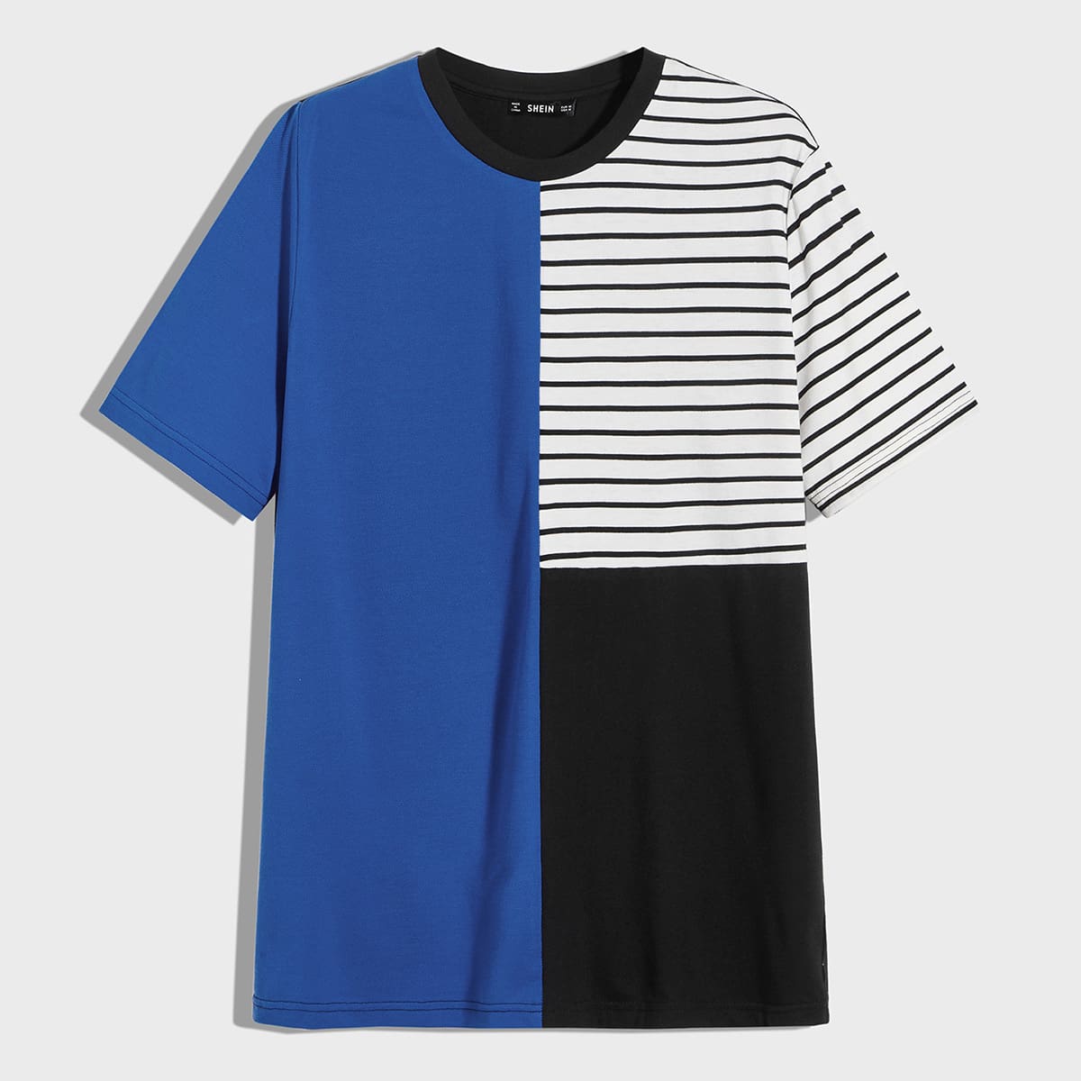 

Guys Contrast Neck Patchwork Tee, Multicolor