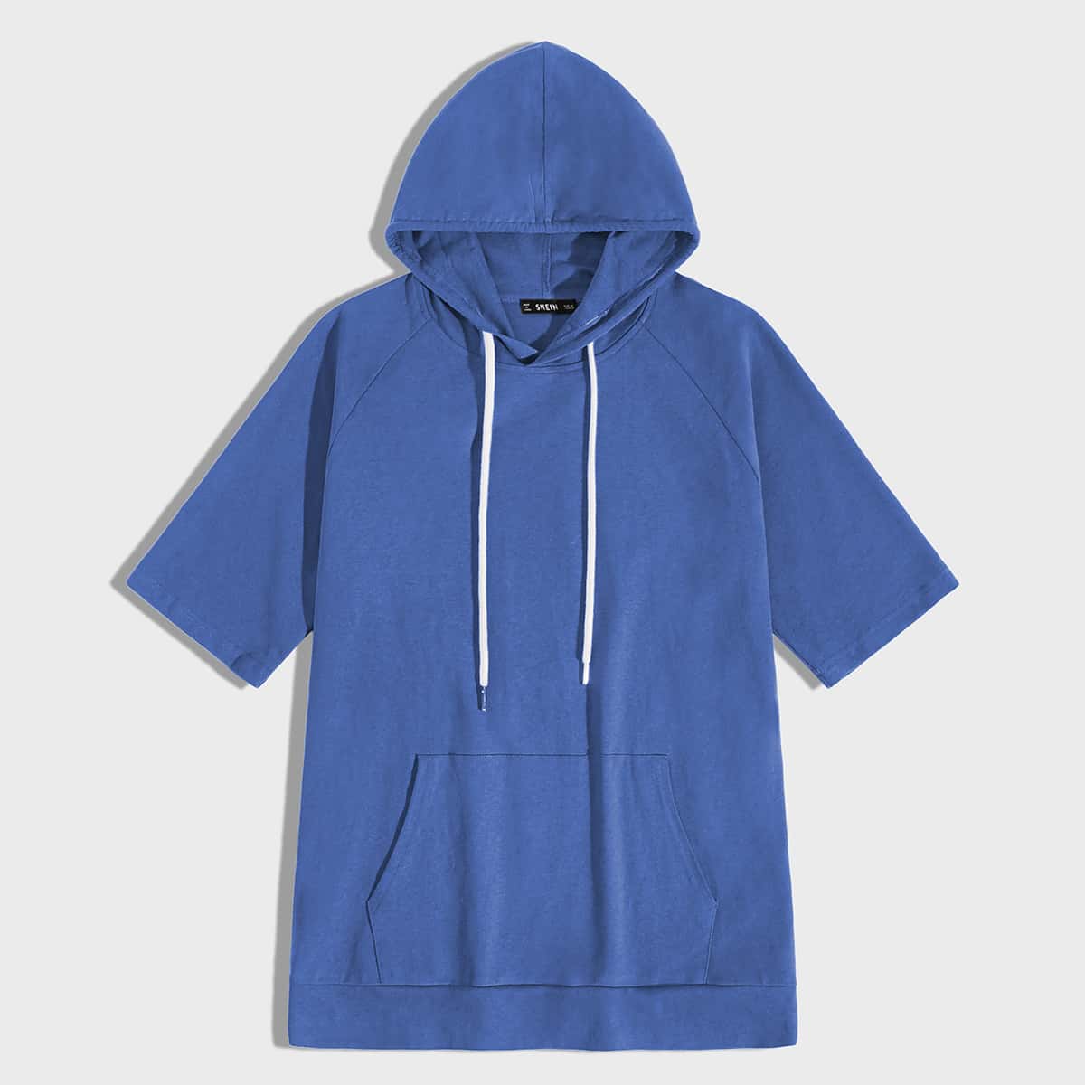 

Guys Raglan Sleeve Pouch Pocket Drawstring Hoodie, Blue