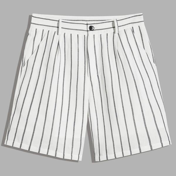 

Men Striped Straight Leg Shorts, White