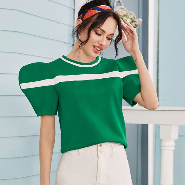 

Exaggerate Puff Sleeve Top, Green