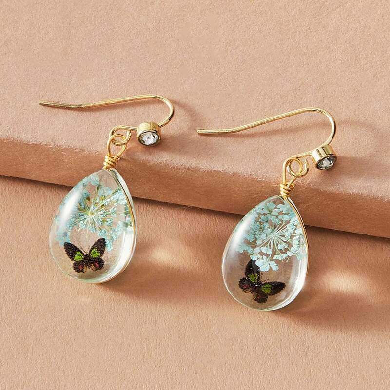 

1pair Floral & Butterfly Decor Water Drop Earrings