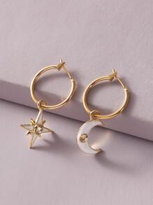 1pair Rhinestone Decor Star & Moon Dangle Earrings - Yellow Gold - View 1