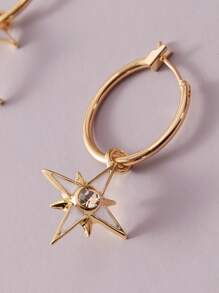 1pair Rhinestone Decor Star & Moon Dangle Earrings - Yellow Gold - View 3