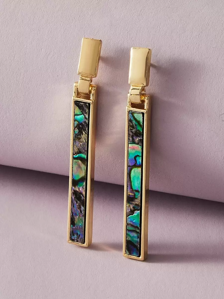1 par pendientes largos geométricos con diseño de concha - Amarillo Oro - Ver 1