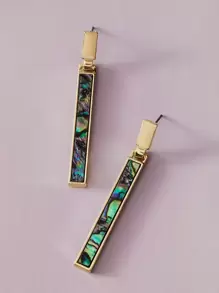 1 par pendientes largos geométricos con diseño de concha - Amarillo Oro - Ver 2