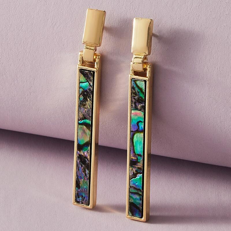 

1pair Shell Decor Geometric Drop Earrings, Gold