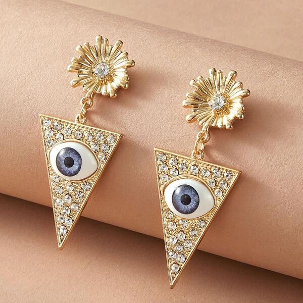 

1pair Rhinestone Engraved Eye & Triangle Decor Drop Earrings, Multicolor