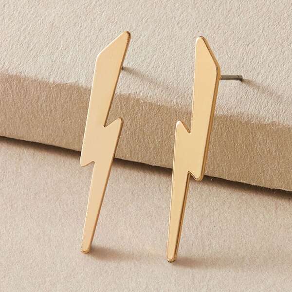 

1pair Lightning Design Stud Earrings, Gold