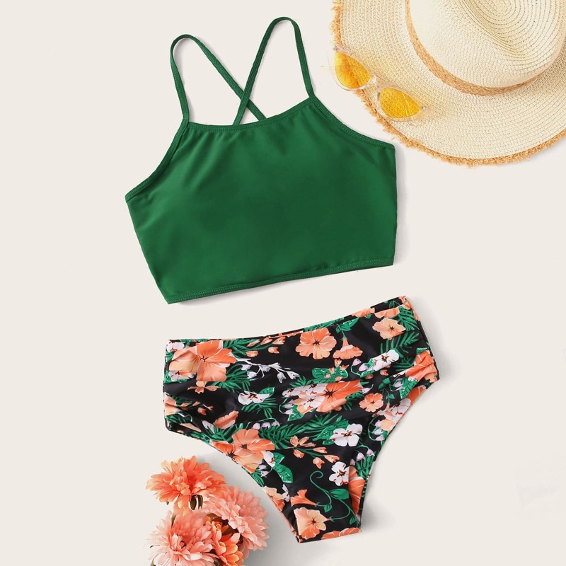 

Random Floral Tie Back Bikini Swimsuit, Multicolor
