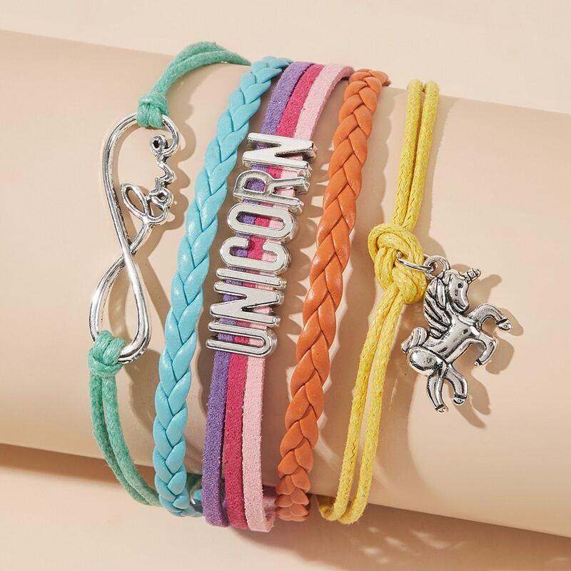 

1pc Unicorn Decor Layered Braided Bracelet, Multicolor